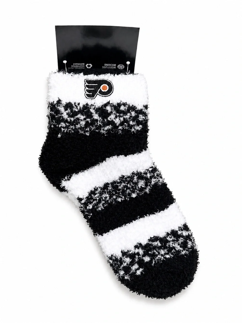 Philadelphia Flyers Plush Fuzzy Sleep Socks Black White Striped NWT Medium